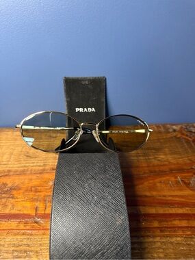 Prada Oval Metal Frame Sunglasses - Gold Frame, Brown Lenses